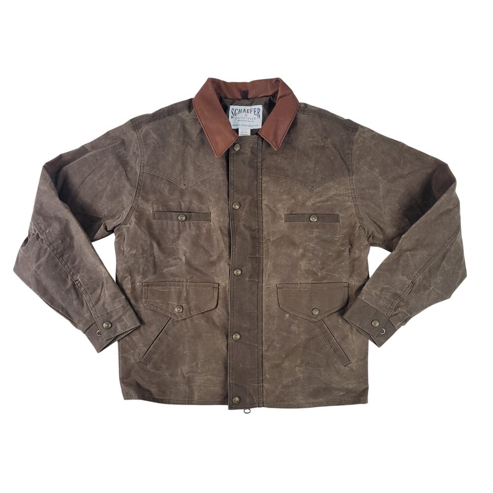 Schaefer Outfitter Western Jacket Brown Waxed Canvas Leather Collar Men's Sz S